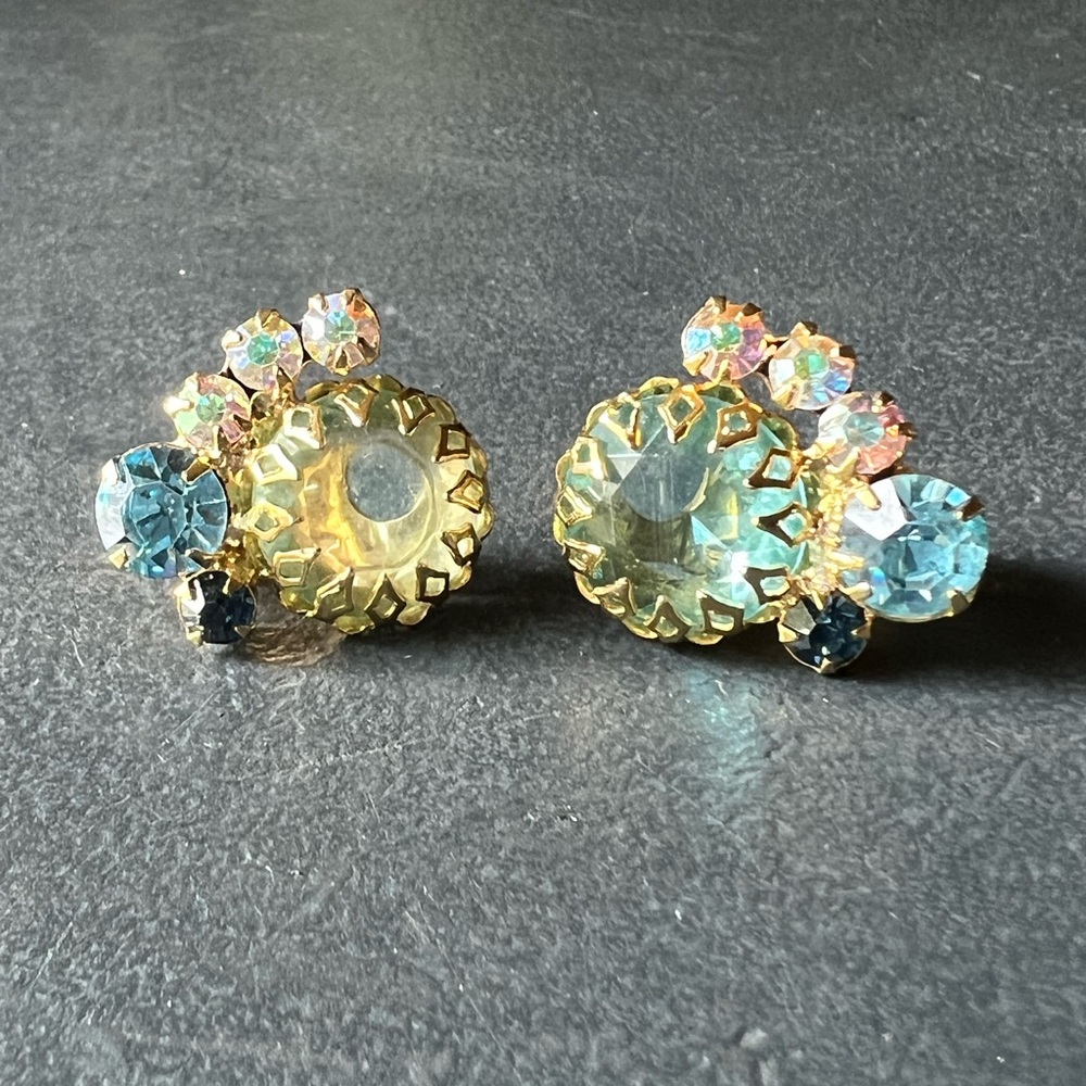 Elegant Gold and Blue Crystal Earrings